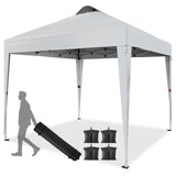 Garvee 10' X 10' Pop Up Canopy Tent, Silver Coated Tarp Beach Tent with Portable Roller Bag and 4 Sandbags, Waterproof Sun Shelter Gazebo for Outdoor Party, Camping, Commercial Events, White - White