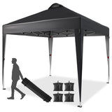 Garvee 10' X 10' Pop Up Canopy Tent, Silver Coated Tarp Beach Tent with Portable Roller Bag and 4 Sandbags, Waterproof Sun Shelter Gazebo for Outdoor Party, Camping, Commercial Events, Black - Black