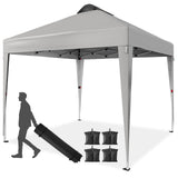Garvee 10' X 10' Pop Up Canopy Tent, Silver Coated Tarp Beach Tent with Portable Roller Bag and 4 Sandbags, Waterproof Sun Shelter Gazebo for Outdoor Party, Camping, Commercial Events, Gray - Grey