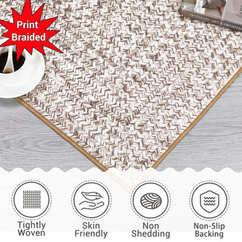 Garvee Washable Runner Rug 2x10 Hallway Runners Braided Distressed Entryway Carpet Beige