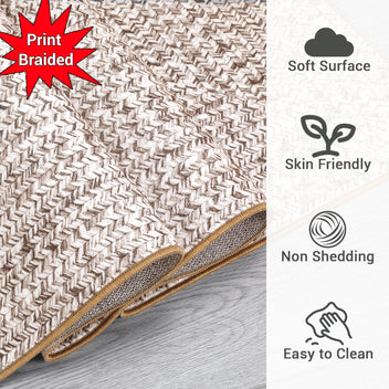 Garvee Beige 10x13 Washable Rug Non Slip Non Shedding Braided Printed (Non-Woven) Floor Mat Non-Slip Low Pile Large Rug Non Shedding Bordered Carpet for Bedroom Kids Playroom