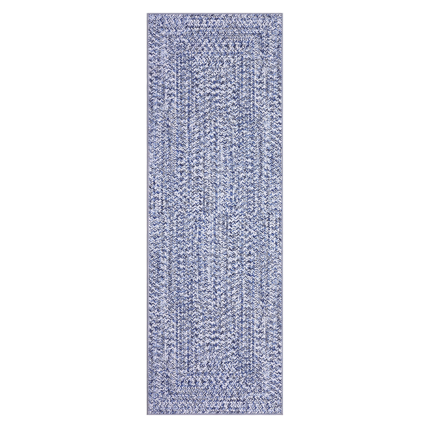 Garvee Runner Rug Light Blue 2x8 Washable Rug Non Slip Printed Braided Hallway Runner Carpet Solid Printed Weaving Low Pile Floor Cover for Kitchen Laundry Room Entryway