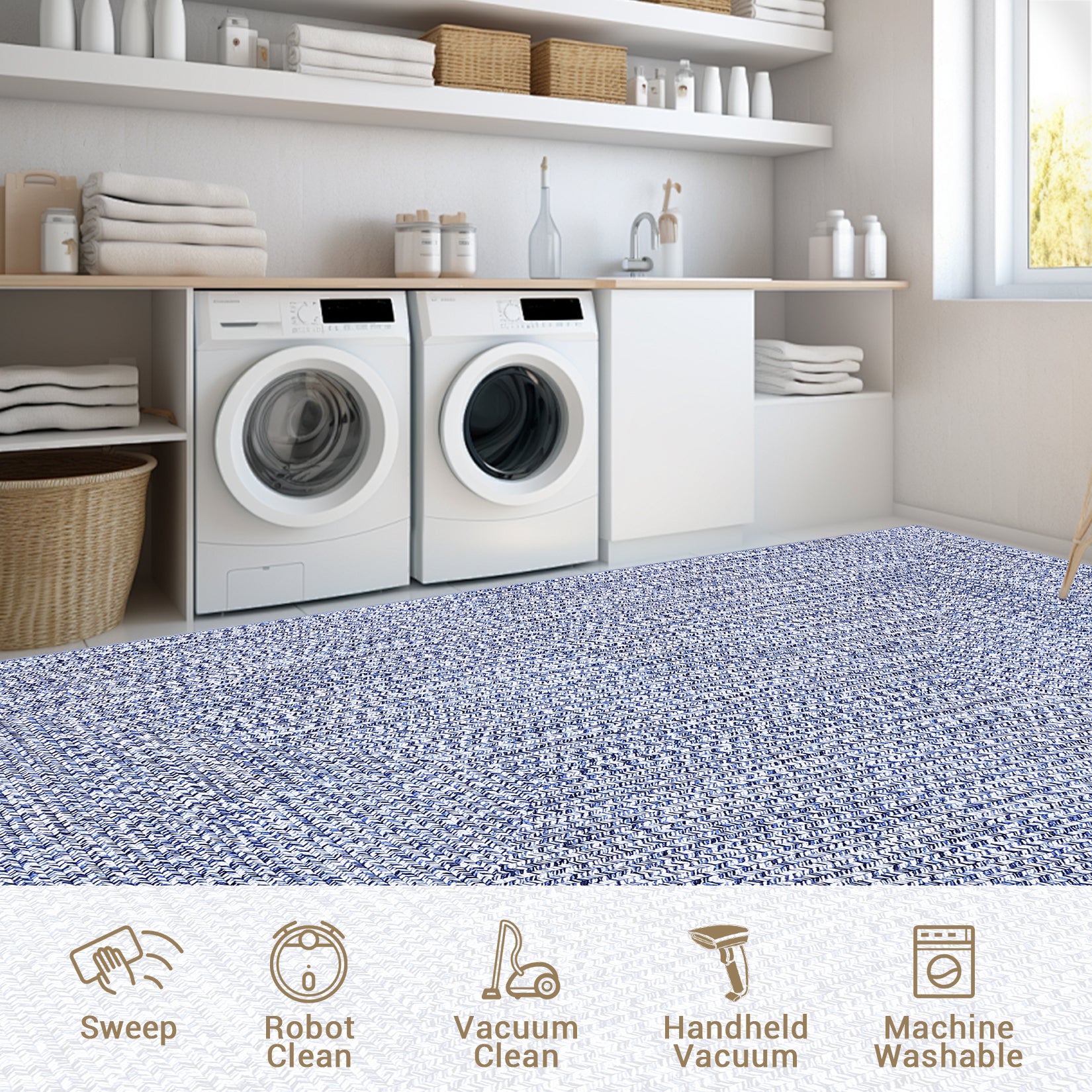 Garvee 4x6 Washable Non Slip Rug Printed Braided Low Pile Rug Solid Printed Weaving Floor Cover Stain Resistant Indoor Carpet for Living Room Bedroom Home Office