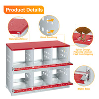 GARVEE 6-Compartment Galvanized Steel Nesting Box - Metal w/Vented Holes, Swing Perch & Removable Dividers for Chicken Coops