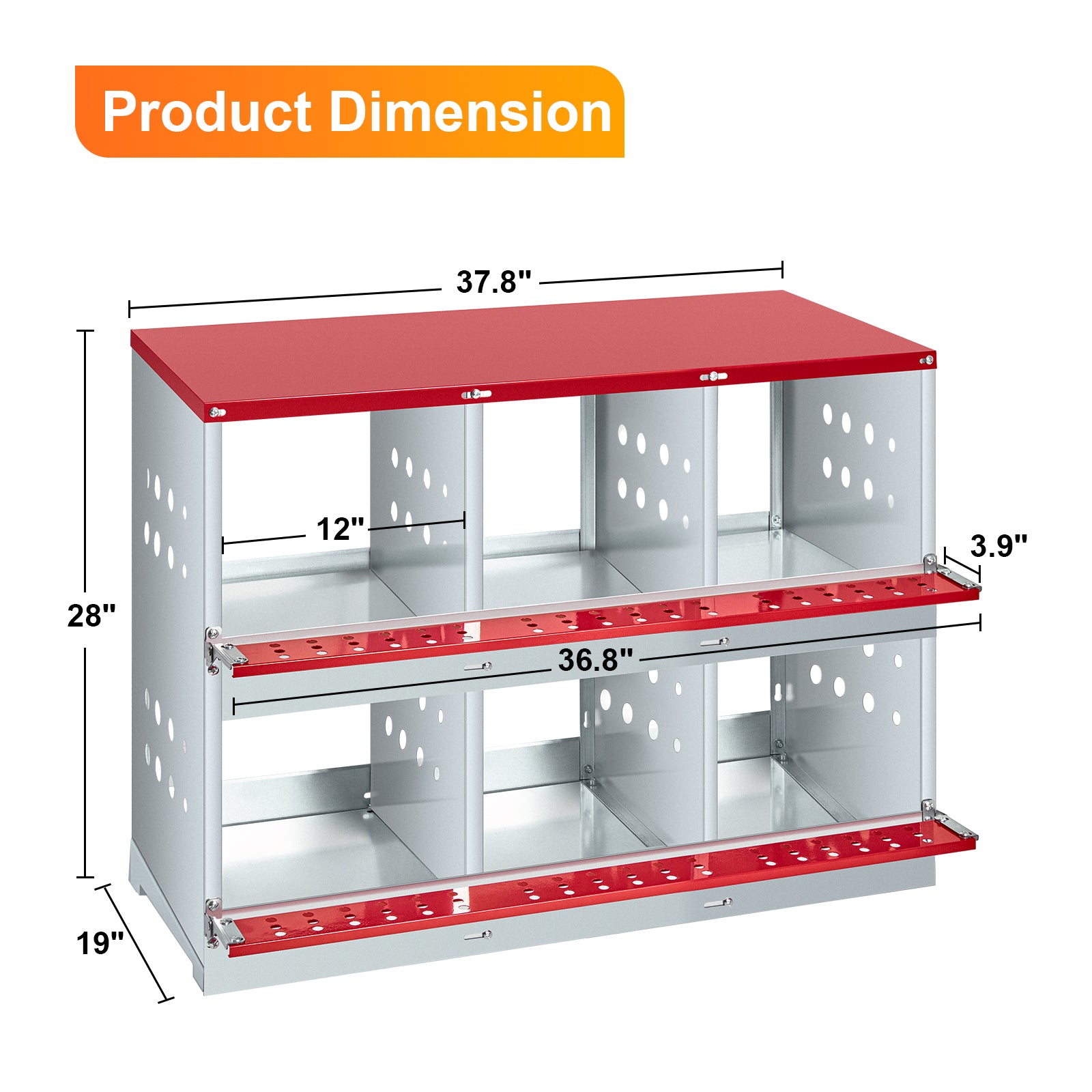 GARVEE 6-Compartment Galvanized Steel Nesting Box - Metal w/Vented Holes, Swing Perch & Removable Dividers for Chicken Coops