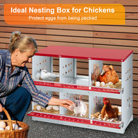 GARVEE 6-Compartment Galvanized Steel Nesting Box - Metal w/Vented Holes, Swing Perch & Removable Dividers for Chicken Coops