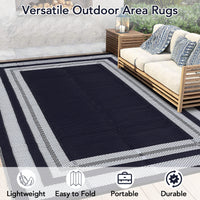 Garvee Outdoor Dark Blue 8x10 Plastic Straw Rug, Waterproof Rug for Patio Reversible Plastic Camping Rugs Straw Patio Rug for Camping Porch Deck Backyard Camper Balcony Picnic Panel