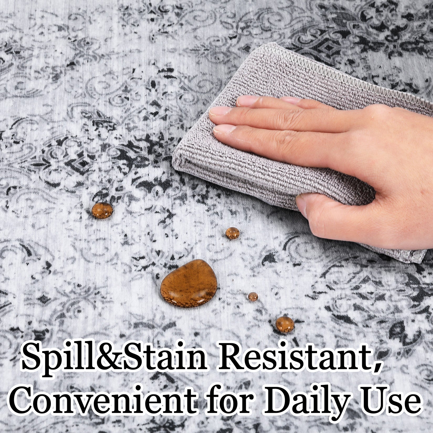 Garvee Bedroom Rug Washable Area Rug Non Slip Low Pile Boho Floral Small Carpet for Bedroom Bedside Soft Paisley Design