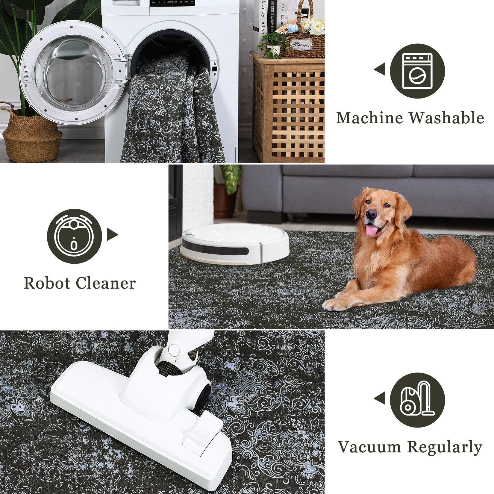 Garvee Bedroom Rug Washable Area Rug Non Slip Low Pile Boho Floral Small Carpet for Bedroom Bedside Soft Paisley Design