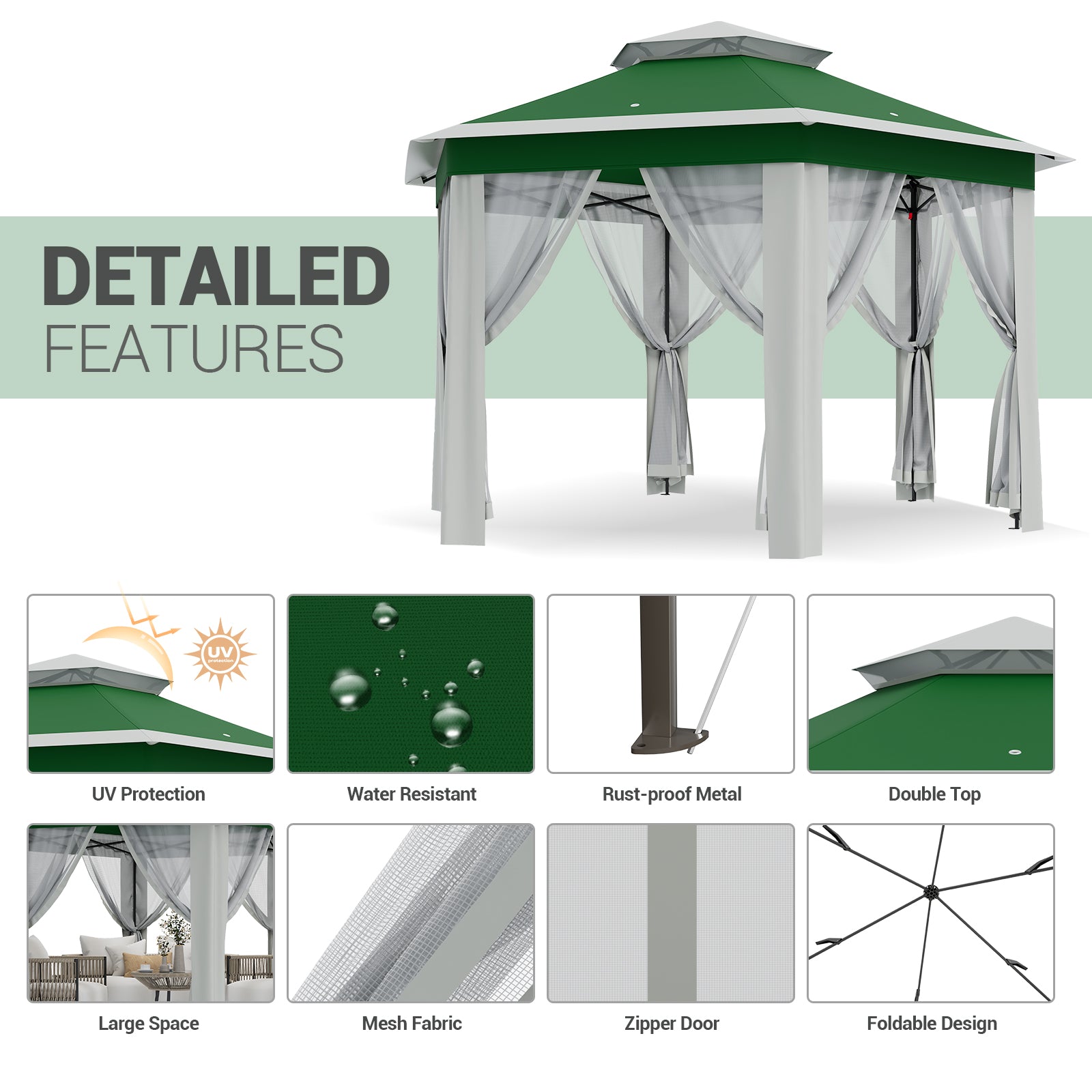 Garvee 13'x13' Pop Up Screen Tent with Mosquito Netting for Outdoor Patio Pavilion Hexagonal Sun Shelter Beige