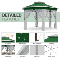 Garvee 13'x13' Pop Up Screen Tent with Mosquito Netting for Outdoor Patio Pavilion Hexagonal Sun Shelter Beige