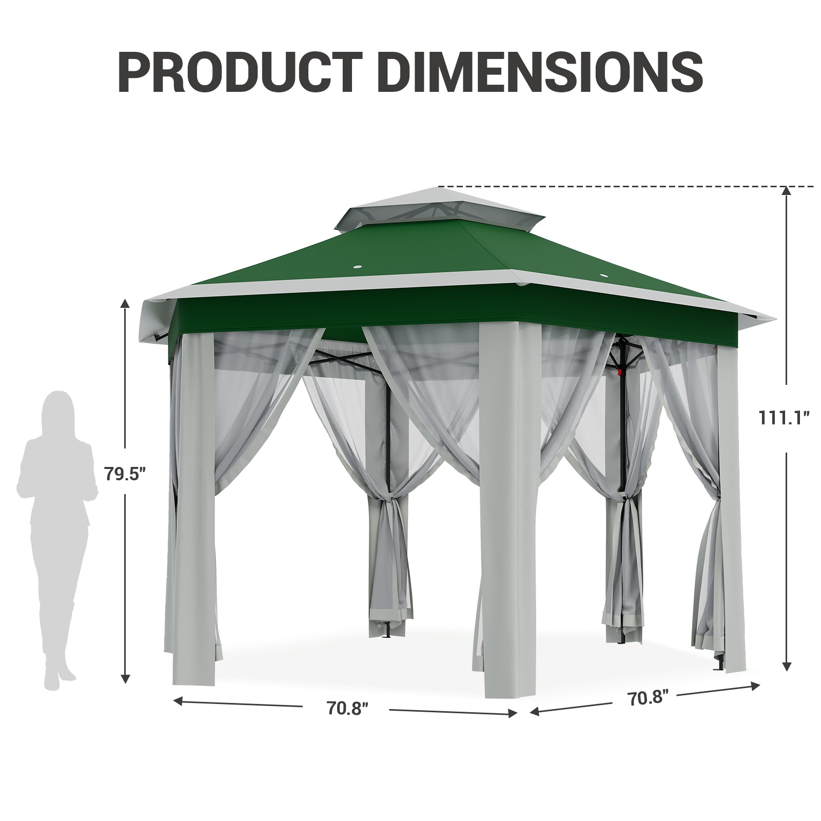 Garvee 13'x13' Pop Up Screen Tent with Mosquito Netting for Outdoor Patio Pavilion Hexagonal Sun Shelter Beige