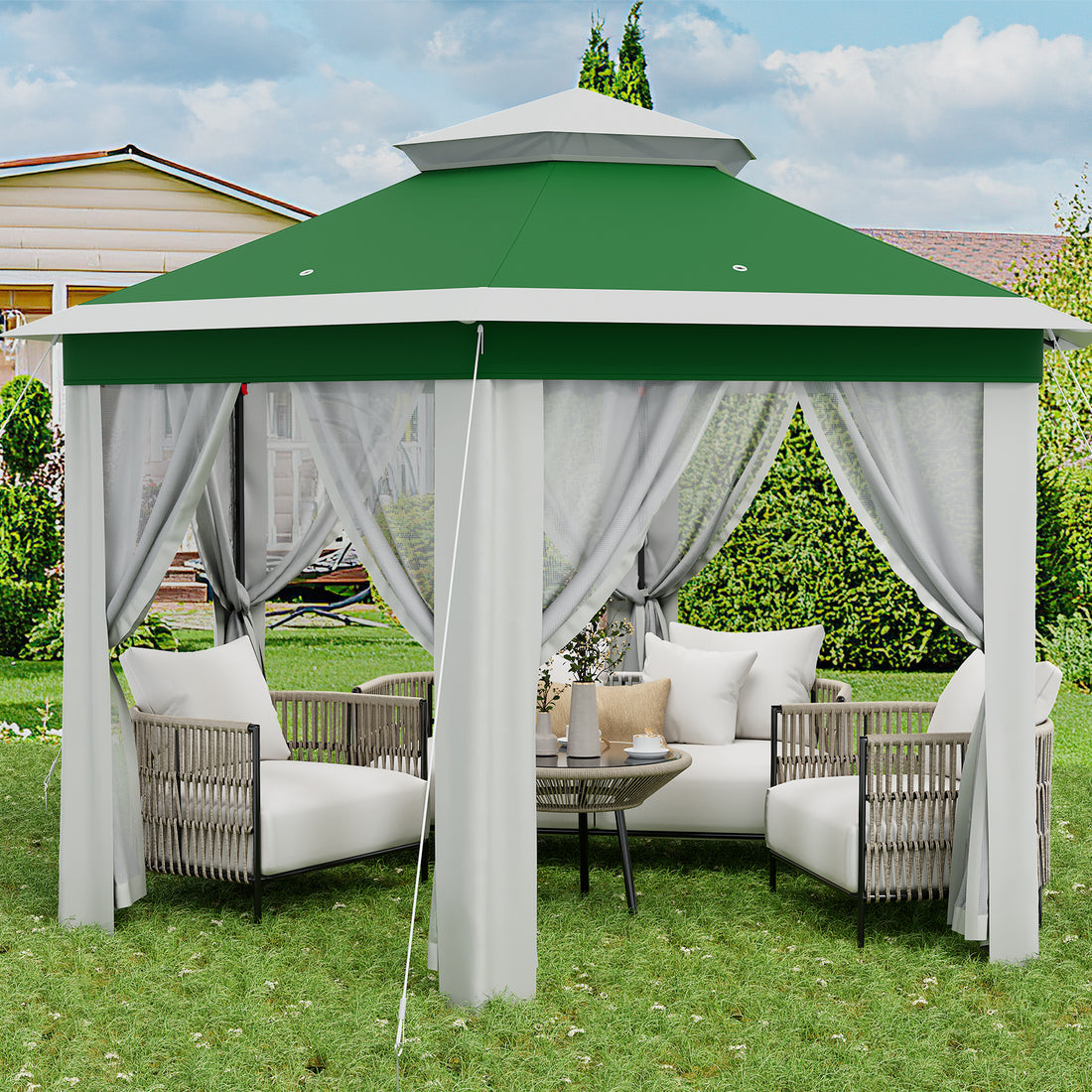 Garvee 13'x13' Pop Up Screen Tent with Mosquito Netting for Outdoor Patio Pavilion Hexagonal Sun Shelter Beige