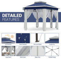 Garvee 13'x13' Pop Up Screen Tent with Mosquito Netting for Outdoor Patio Pavilion Hexagonal Sun Shelter Beige