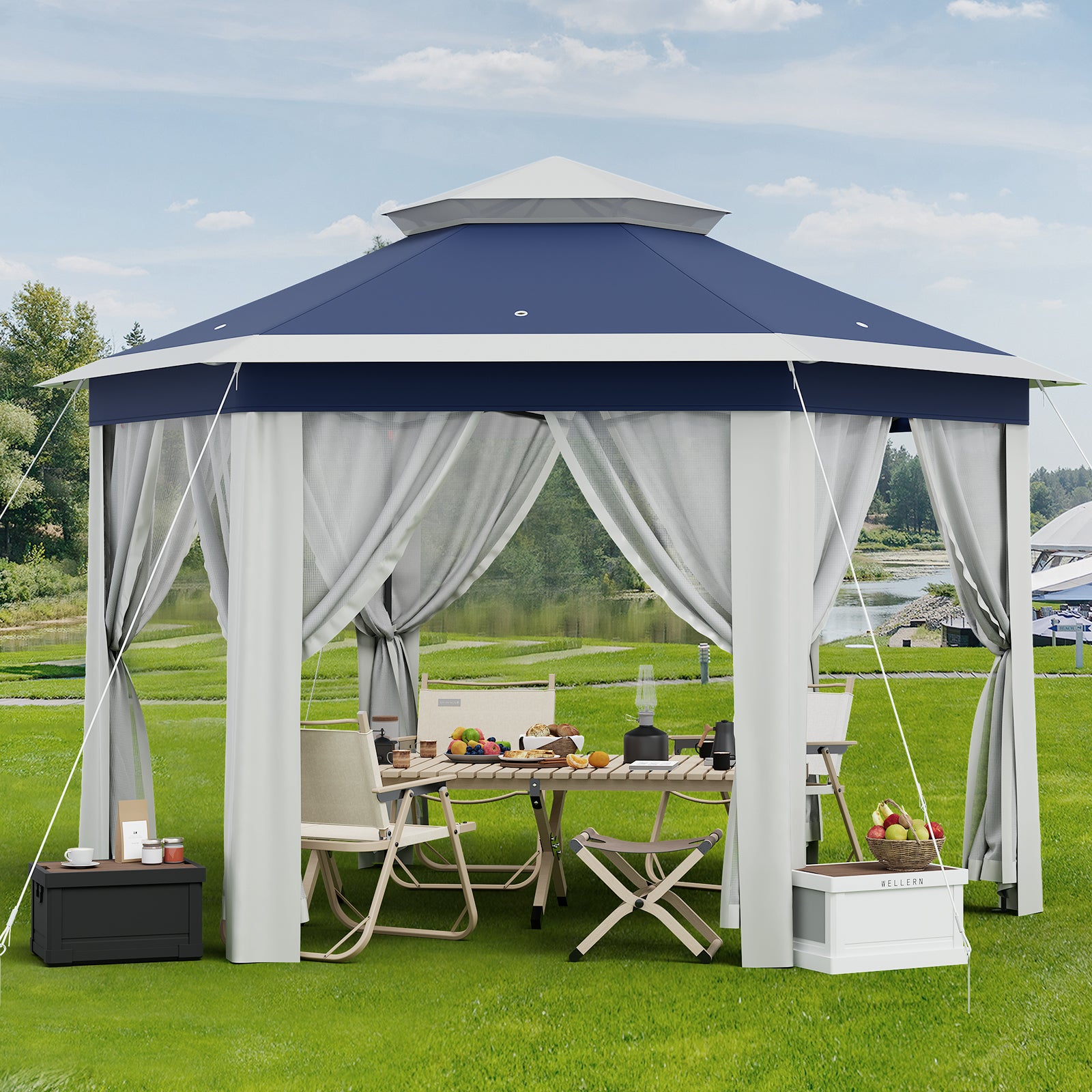 Garvee 13'x13' Pop Up Screen Tent with Mosquito Netting for Outdoor Patio Pavilion Hexagonal Sun Shelter Beige