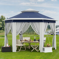 Garvee 13'x13' Pop Up Screen Tent with Mosquito Netting for Outdoor Patio Pavilion Hexagonal Sun Shelter Beige