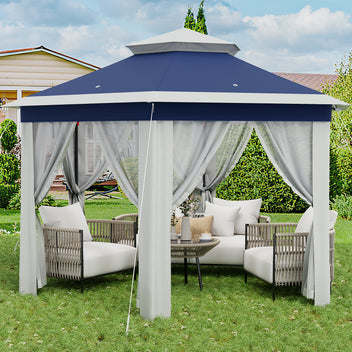 Garvee 13'x13' Pop Up Screen Tent with Mosquito Netting for Outdoor Patio Pavilion Hexagonal Sun Shelter Blue