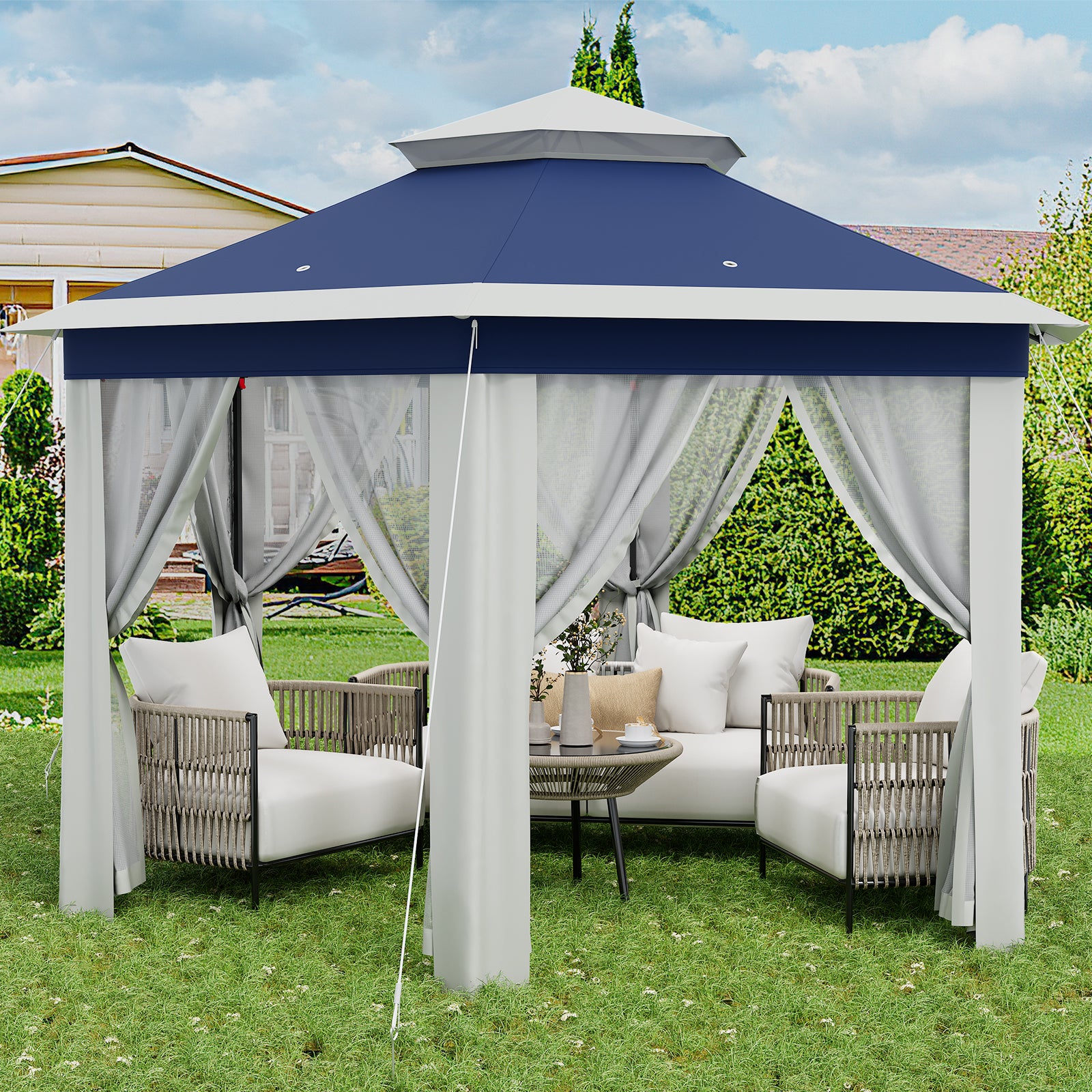 Garvee 13'x13' Pop Up Screen Tent with Mosquito Netting for Outdoor Patio Pavilion Hexagonal Sun Shelter Beige