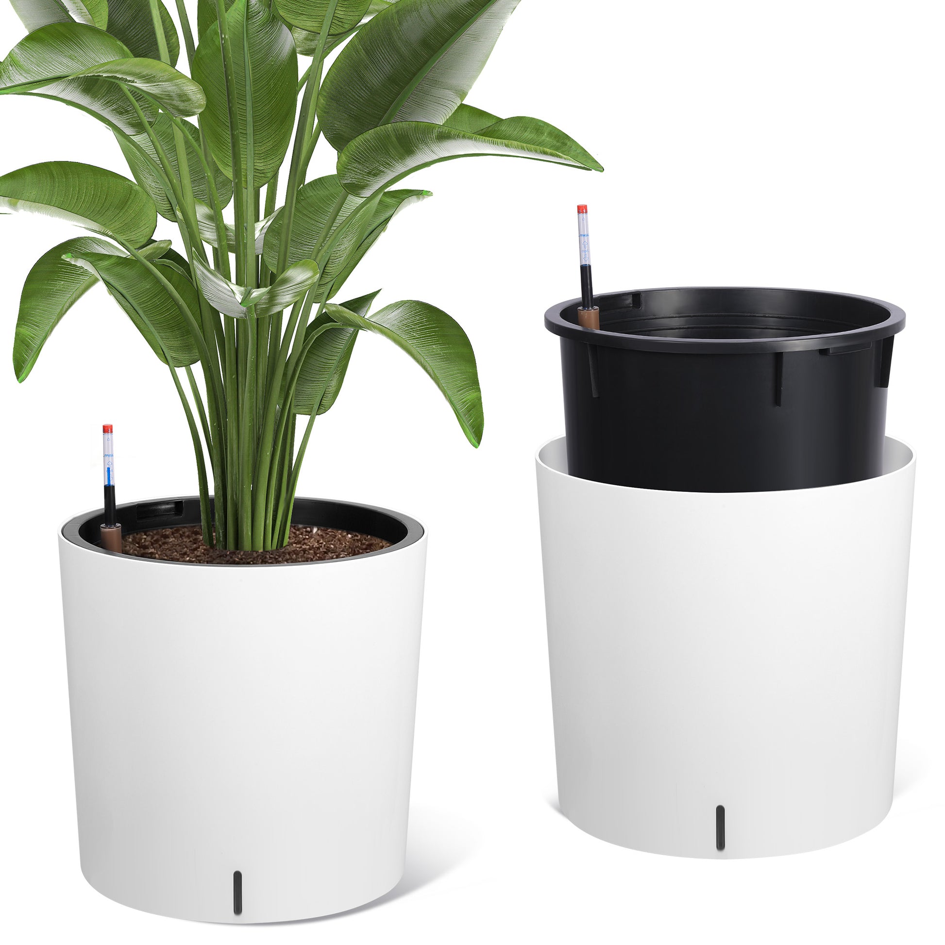 Garvee Tall Round Planter Set of 2, 20" Large Flower Pot Outdoor, Planters for Indoor Plants with Built-in Drainage and a Water Level Monitor and Wheels for Patio, Porch, Living Room, or Home Office,White