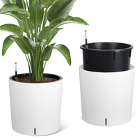 Garvee Tall Round Planter Set of 2, 20" Large Flower Pot Outdoor, Planters for Indoor Plants with Built-in Drainage and a Water Level Monitor and Wheels for Patio, Porch, Living Room, or Home Office,White