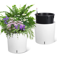 Garvee Tall Round Planter Set of 2, 20" Large Flower Pot Outdoor, Planters for Indoor Plants with Built-in Drainage and a Water Level Monitor and Wheels for Patio, Porch, Living Room, or Home Office,White