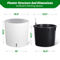 Garvee Tall Round Planter Set of 2, 20" Large Flower Pot Outdoor, Planters for Indoor Plants with Built-in Drainage and a Water Level Monitor and Wheels for Patio, Porch, Living Room, or Home Office,White
