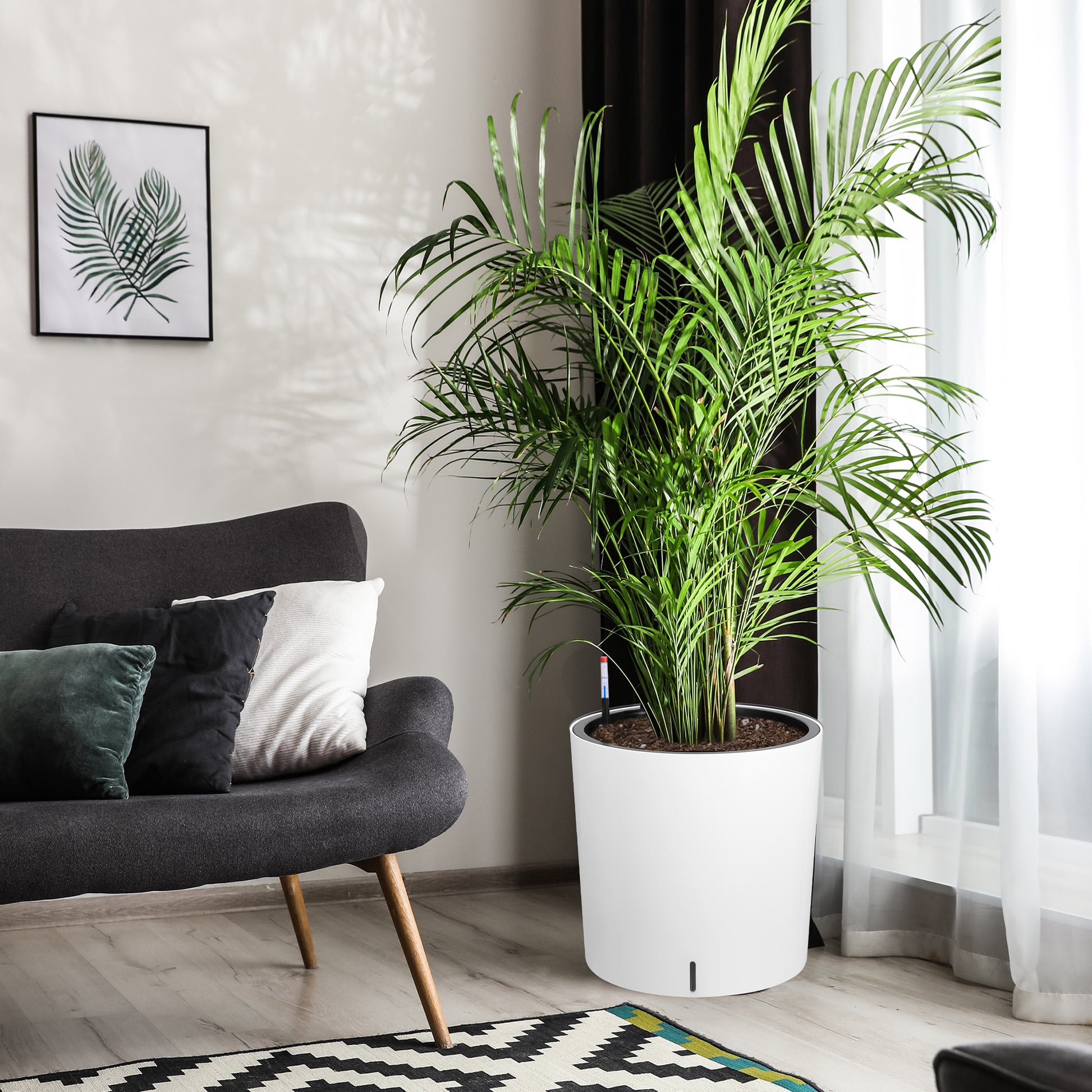 Garvee Tall Round Planter Set of 2, 20" Large Flower Pot Outdoor, Planters for Indoor Plants with Built-in Drainage and a Water Level Monitor and Wheels for Patio, Porch, Living Room, or Home Office,White