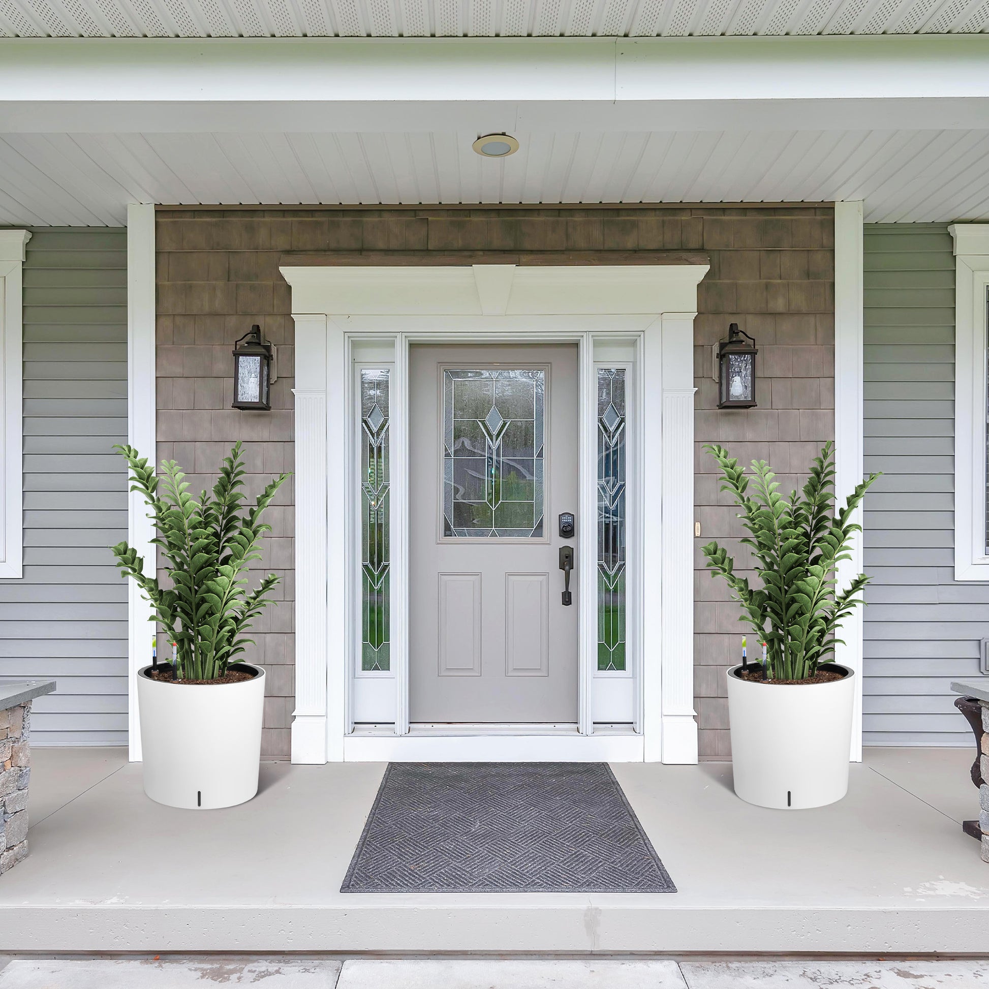 Garvee Tall Round Planter Set of 2, 20" Large Flower Pot Outdoor, Planters for Indoor Plants with Built-in Drainage and a Water Level Monitor and Wheels for Patio, Porch, Living Room, or Home Office,White