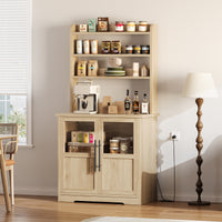 Garvee Farmhouse Bakers Rack with 2 Glass Doors, Power Outlet,Thickened Counter