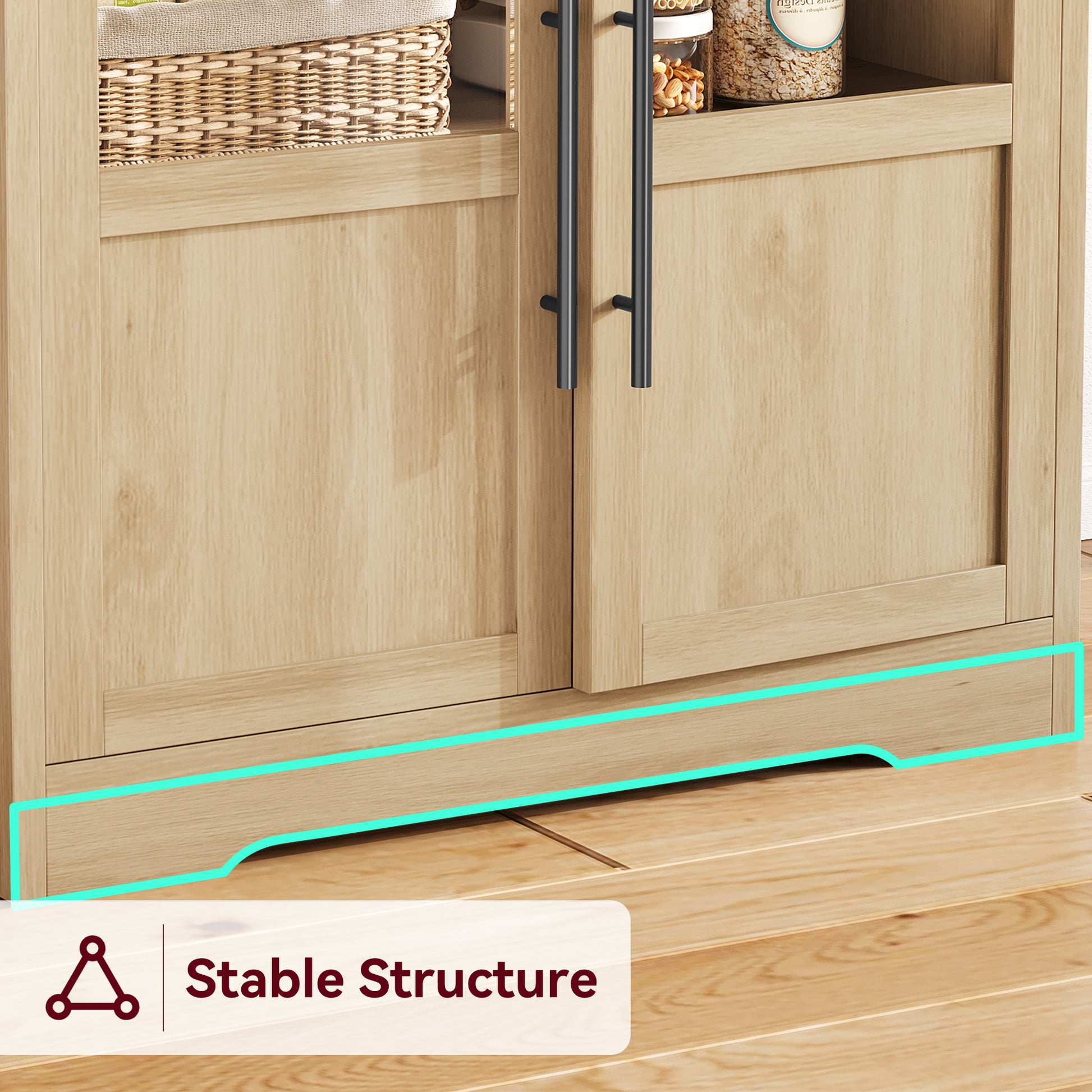 Garvee Farmhouse Bakers Rack with 2 Glass Doors, Power Outlet,Thickened Counter