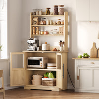 Garvee Farmhouse Bakers Rack with 2 Glass Doors, Power Outlet,Thickened Counter