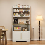 Garvee Farmhouse Microwave Stand Bakers Rack Cabinet, Bakers Rack with Power Outlet,Thickened Counter - White