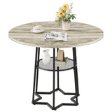 Garvee Round Dining Table for 4, 39 Inch Farmhouse Kitchen Table with Storage Shelf, Large Circle Dinner Table with Iron Base, Industrial Wood Dinning Room Table for Kitchen, Grey - Gray