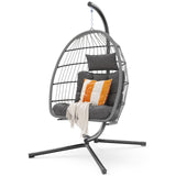 Garvee Patio Rattan Egg Chair with Stand, Hammock Chair with Thickened Aluminum Alloy Steel Frame and UV Resistant Cushion, Grey - Grey