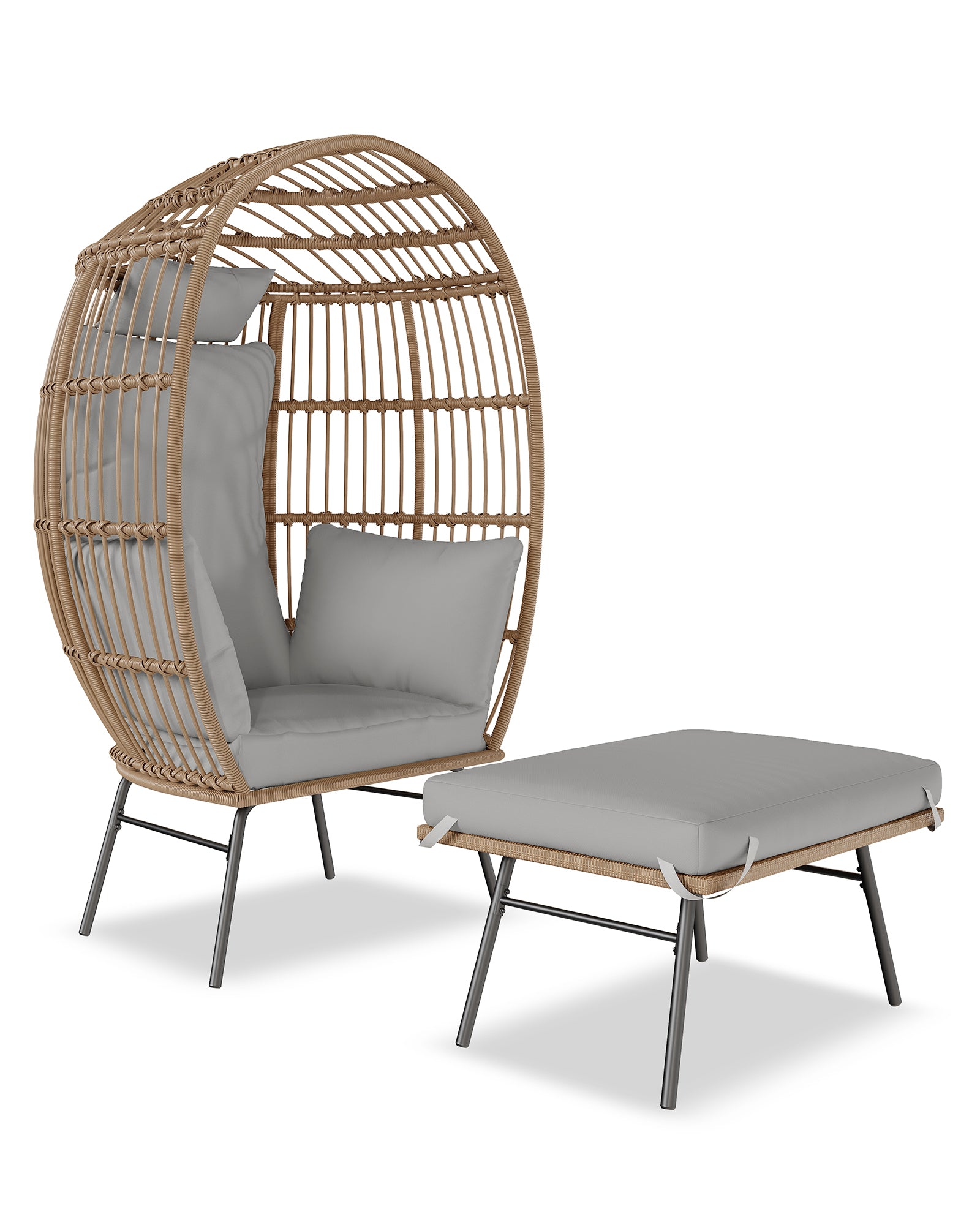 Garvee Wicker Egg Chair with Ottoman, Egg Basket Lounge Chair with Thick Cushion, Comfy Egg Rattan Seat,Gray