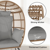 Garvee Wicker Egg Chair with Ottoman, Egg Basket Lounge Chair with Thick Cushion, Comfy Egg Rattan Seat,Gray