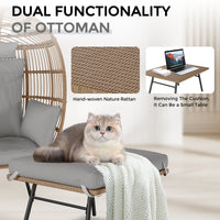 Garvee Wicker Egg Chair with Ottoman, Egg Basket Lounge Chair with Thick Cushion, Comfy Egg Rattan Seat,Gray