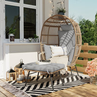 Garvee Wicker Egg Chair with Ottoman, Egg Basket Lounge Chair with Thick Cushion, Comfy Egg Rattan Seat,Gray