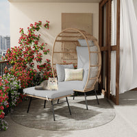 Garvee Wicker Egg Chair with Ottoman, Egg Basket Lounge Chair with Thick Cushion, Comfy Egg Rattan Seat,Gray