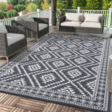 Garvee Outdoor Grey & White 9x12 Rug Carpet Waterproof Outdoor Patio Rug Mat, Reversible Plastic Camping Rugs with Storage Bag for Camping, Balcony, Deck, Backyard, Gray - Gray & White