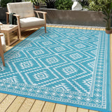Garvee Outdoor Light Blue & White 9x12 Rug Carpet Waterproof 9x12 Outdoor Patio Rug Mat, Reversible Plastic Camping Rugs with Storage Bag for Camping, Balcony, Deck, Backyard - Light Blue & White
