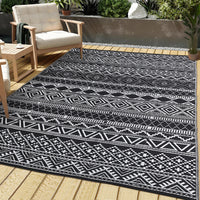 Garvee Outdoor Black & White 9x12 Rug Reversible Waterproof, UV & Stain Resistant Plastic Patio Carpet for RV, Camping, Deck, Porch