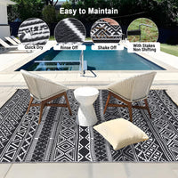 Garvee Outdoor Black & White 9x12 Rug Reversible Waterproof, UV & Stain Resistant Plastic Patio Carpet for RV, Camping, Deck, Porch