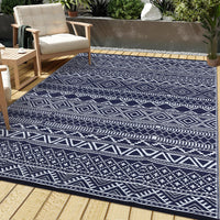 Garvee Outdoor Navy Blue & White 8x10 Rug Carpet Waterproof Reversible Patio Rug Boho Print Camping Rug Plastic Straw Rug Geometric Rv Mat for Patio Camping Picnic Backyard Deck Balcony Porch Beach