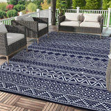 Garvee Outdoor Navy Blue & White 8x10 Rug Carpet Waterproof Reversible Patio Rug Boho Print Camping Rug Plastic Straw Rug Geometric Rv Mat for Patio Camping Picnic Backyard Deck Balcony Porch Beach - Navy Blue & White