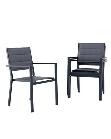 Garvee Set of 4 Stackable Patio Dining Chairs, All-Weather Aluminum Outdoor Stacking Chairs with Armrests,Gray