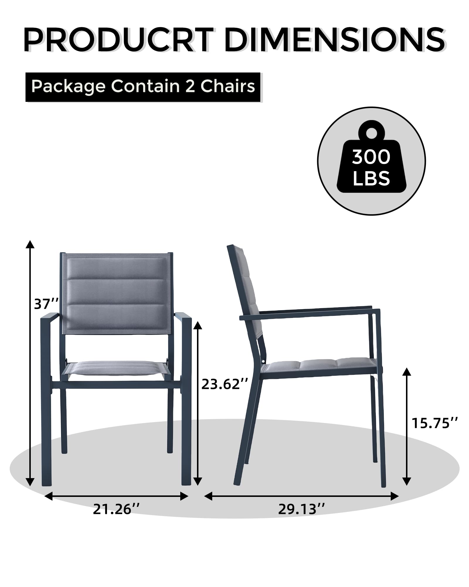 Garvee Set of 4 Stackable Patio Dining Chairs, All-Weather Aluminum Outdoor Stacking Chairs with Armrests,Gray