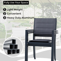 Garvee Set of 4 Stackable Patio Dining Chairs, All-Weather Aluminum Outdoor Stacking Chairs with Armrests,Gray