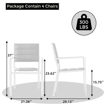 Garvee Set of 4 Stackable Patio Dining Chairs, All-Weather Aluminum Outdoor Stacking Chairs with Armrests,White