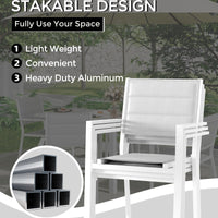 Garvee Set of 4 Stackable Patio Dining Chairs, All-Weather Aluminum Outdoor Stacking Chairs with Armrests,White